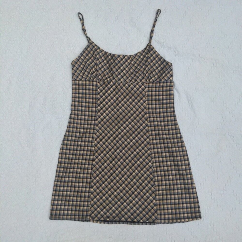Wild Fable Y2K Spaghetti Strap Plaid Dress Sz L Right Above Knee NWOT Blue Gold